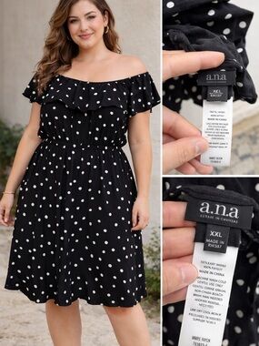 a.n.a Black and White Polka Dot One-Shoulder Dress
